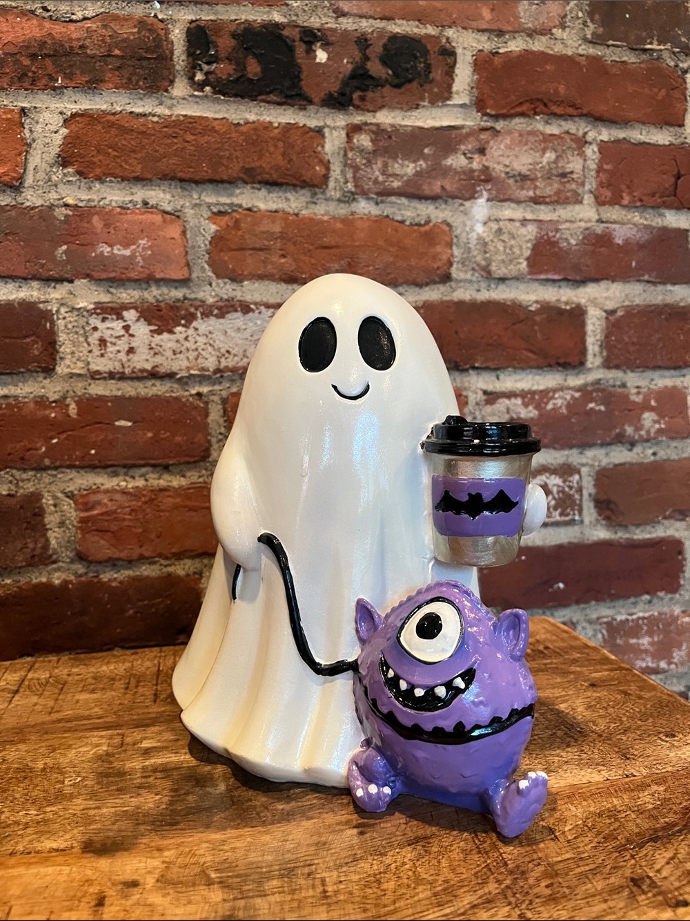 Ghost & One-Eyed Monster resin Figurine - White and Purple Home Accent - Picture 1 of 9